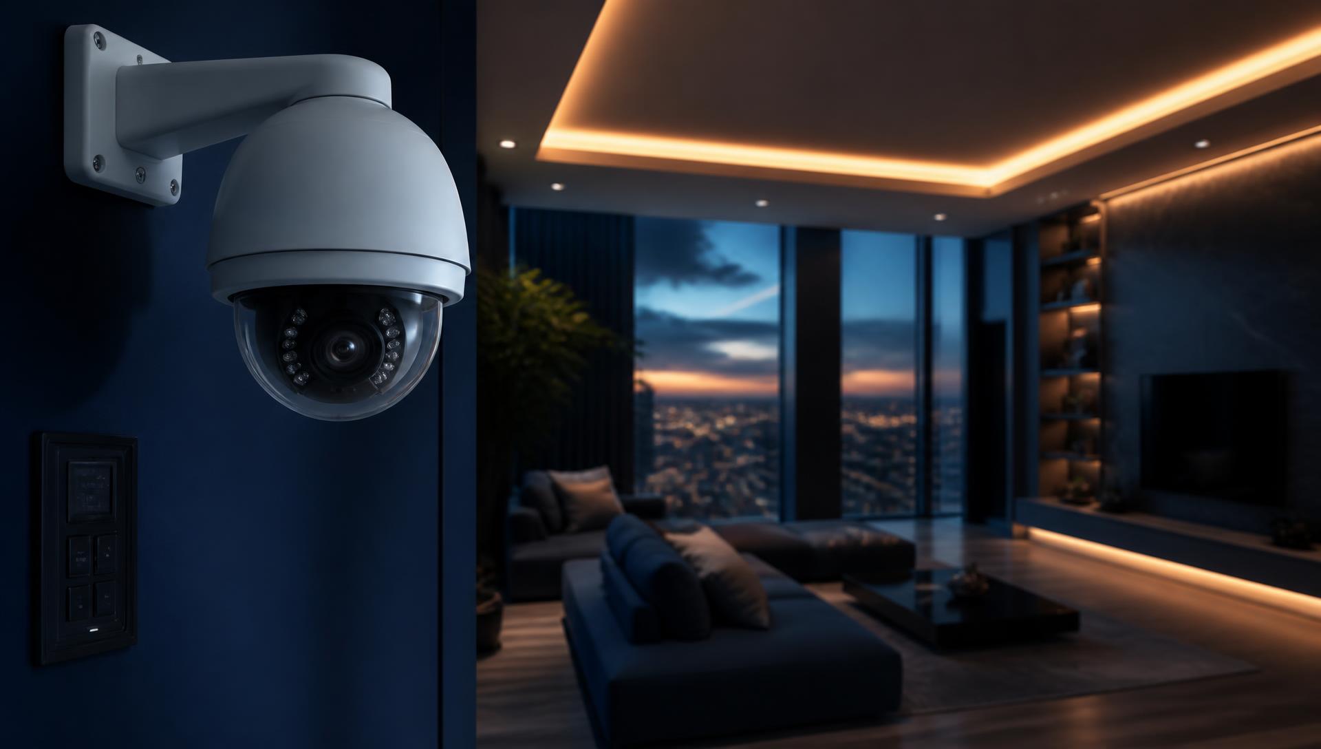 CCTV camera installed in a modern interior with premium LED lighting