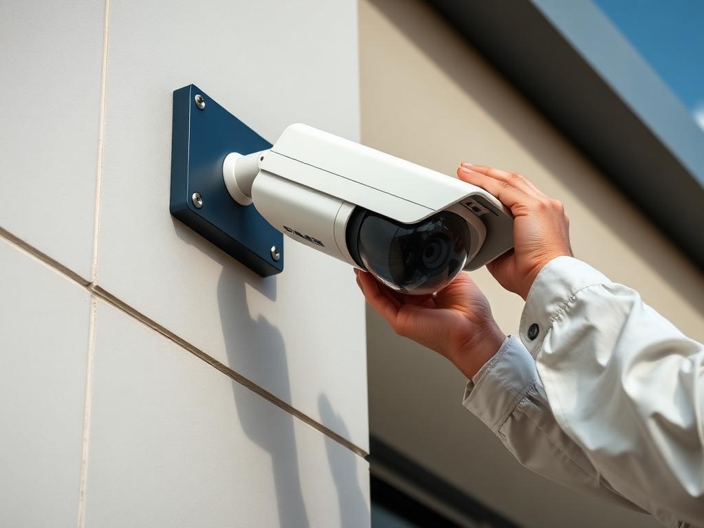 Technician installing an HD CCTV camera